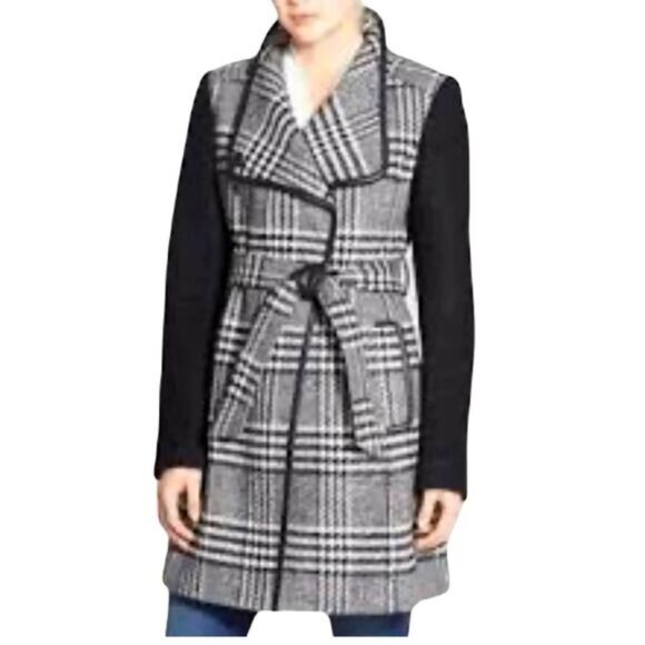 Guess Plaid Houndstooth‎ Wool Trench Coat Blazer Small - Picture 1 of 11